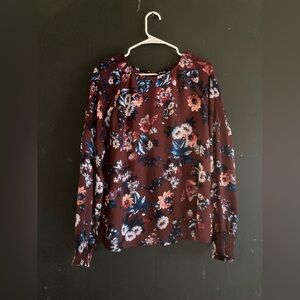 a.n.a Burgundy Floral Blouse with Long Sleeves
